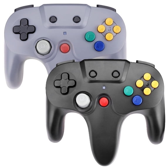 RetroFam 2 Pack Wireless Game Controller for Nintendo 64 N64 Game Console, Gray and Black