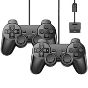 RetroFam 2 Pack Wired Controller Compatible for PlayStation 2 PS2 Game Console, Black