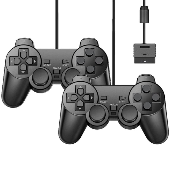 RetroFam 2 Pack Wired Controller Compatible for PlayStation 2 PS2 Game Console, Black