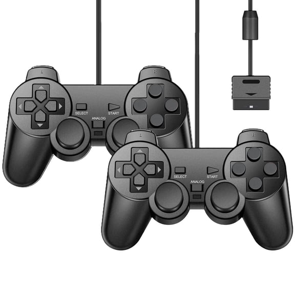 RetroFam 2 Pack Wired Controller Compatible for PlayStation 2 PS2 Game Console, Black