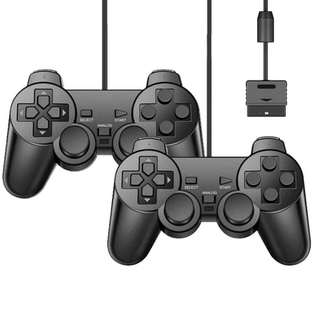 RetroFam 2 Pack Wired Controller Compatible for PlayStation 2 PS2 Game Console, Black