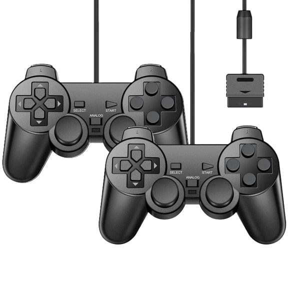 RetroFam 2 Pack Wired Controller Compatible for PlayStation 2 PS2 Game Console, Black