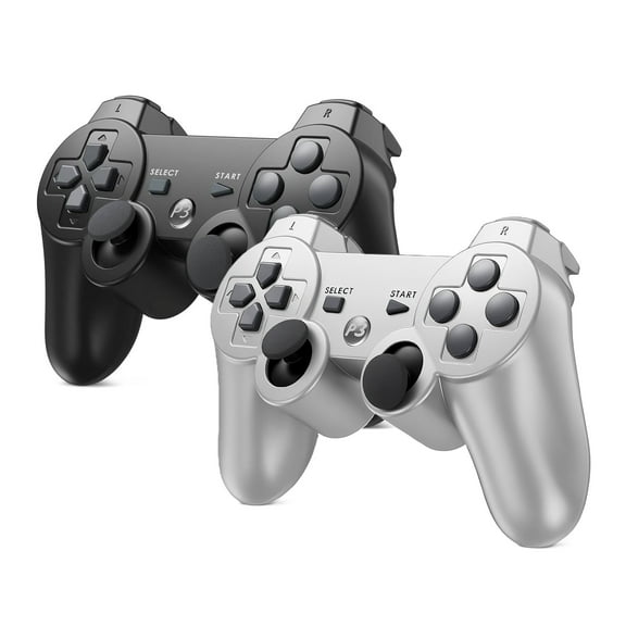 RetroFam 2 Pack Wireless Controller compatible for Playstation PS3 Console, Black & Silver