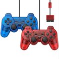 thumbnail image 1 of RetroFam 2 Pack Wired Controller Compatible for PlayStation 2 PS2 Game Console, Transparent Red & Blue, 1 of 5