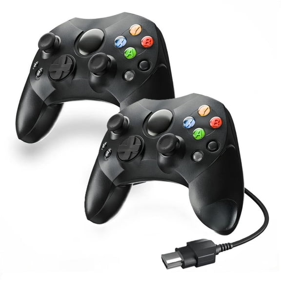 RetroFam 2 Pack Wired Game Controller -Compatible with Xbox Original Game Console – Duke Style, Black