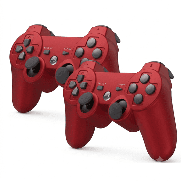 RetroFam 2 Pack Wireless Controller compatible for Playstation PS3 Console, Red
