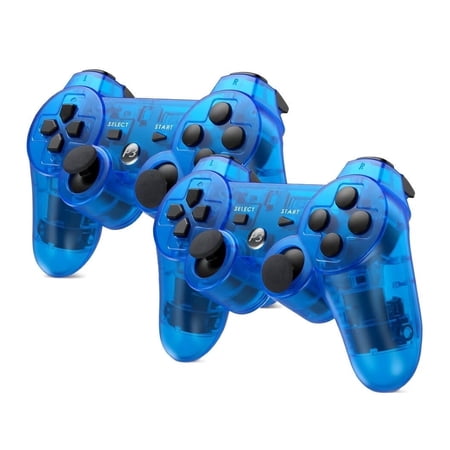 RetroFam 2 Pack Wireless Controller compatible for Playstation PS3 Console, Transparent Blue