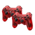 thumbnail image 1 of RetroFam 2 Pack Wireless Controller compatible for Playstation PS3 Console, Transparent Red, 1 of 5