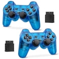 thumbnail image 1 of RetroFam 2 Pack compatible PS2 Controller Wireless for Playstation 2 PS2 Console, Transparent Blue, 1 of 4