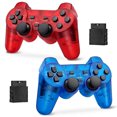thumbnail image 1 of RetroFam 2 Pack compatible PS2 Controller Wireless for Playstation 2 PS2 Console, Transparent Red & Blue, 1 of 5