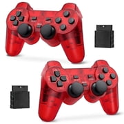 RetroFam 2 Pack compatible PS2 Controller Wireless for Playstation 2 PS2 Console, Transparent Red