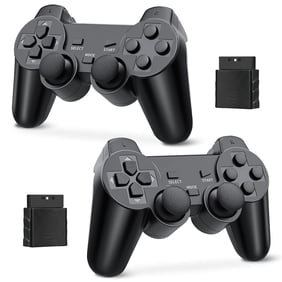 RetroFam 2Pack PS2 Controller Wireless for Playstation 2 Game Console, Black