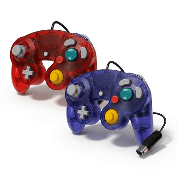 RetroFam Gamecube Controller for Gamecube Gaming Console, Transparent Red + Transparent Purple