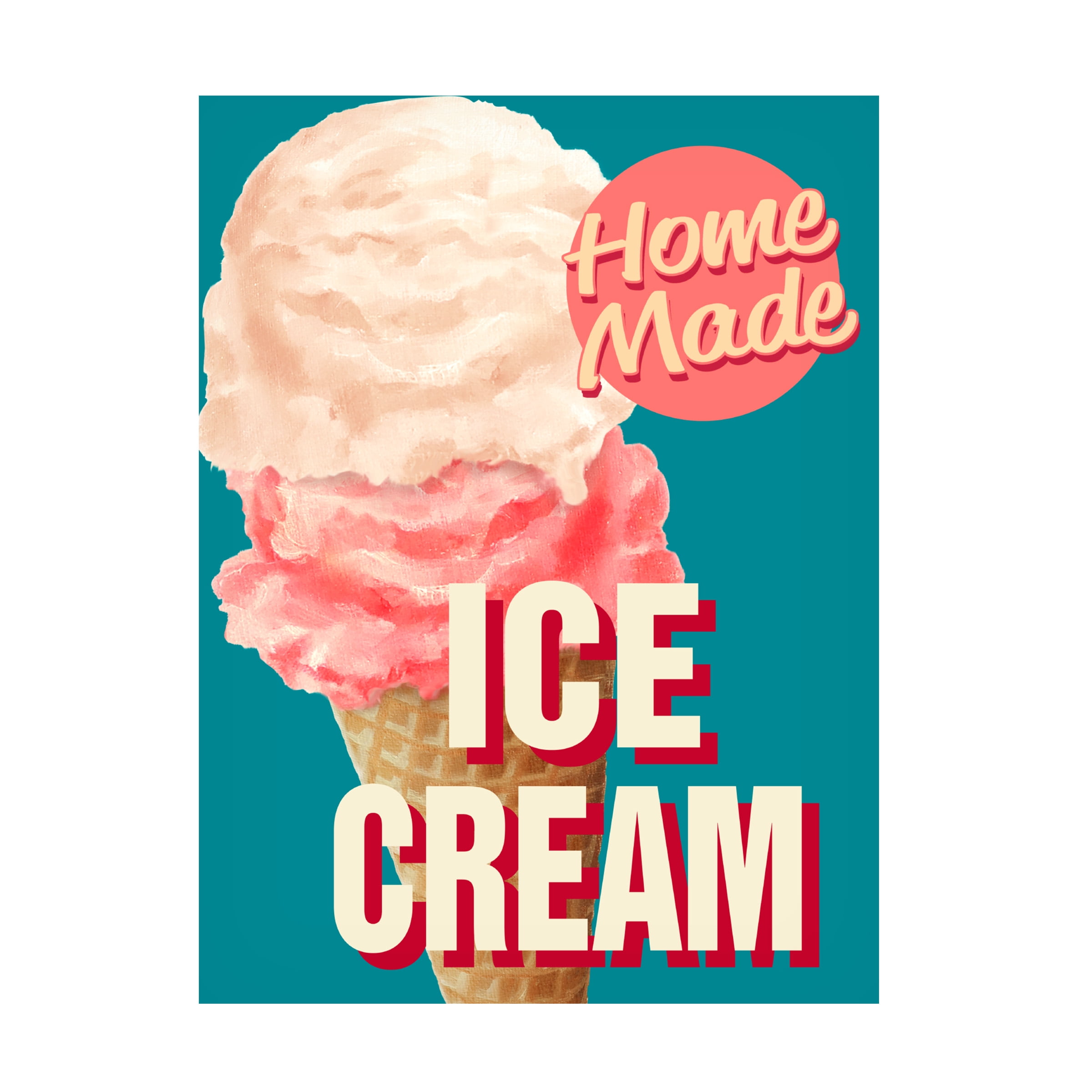Retro Home Made Ice Cream Canvas Art in Blue and Pink