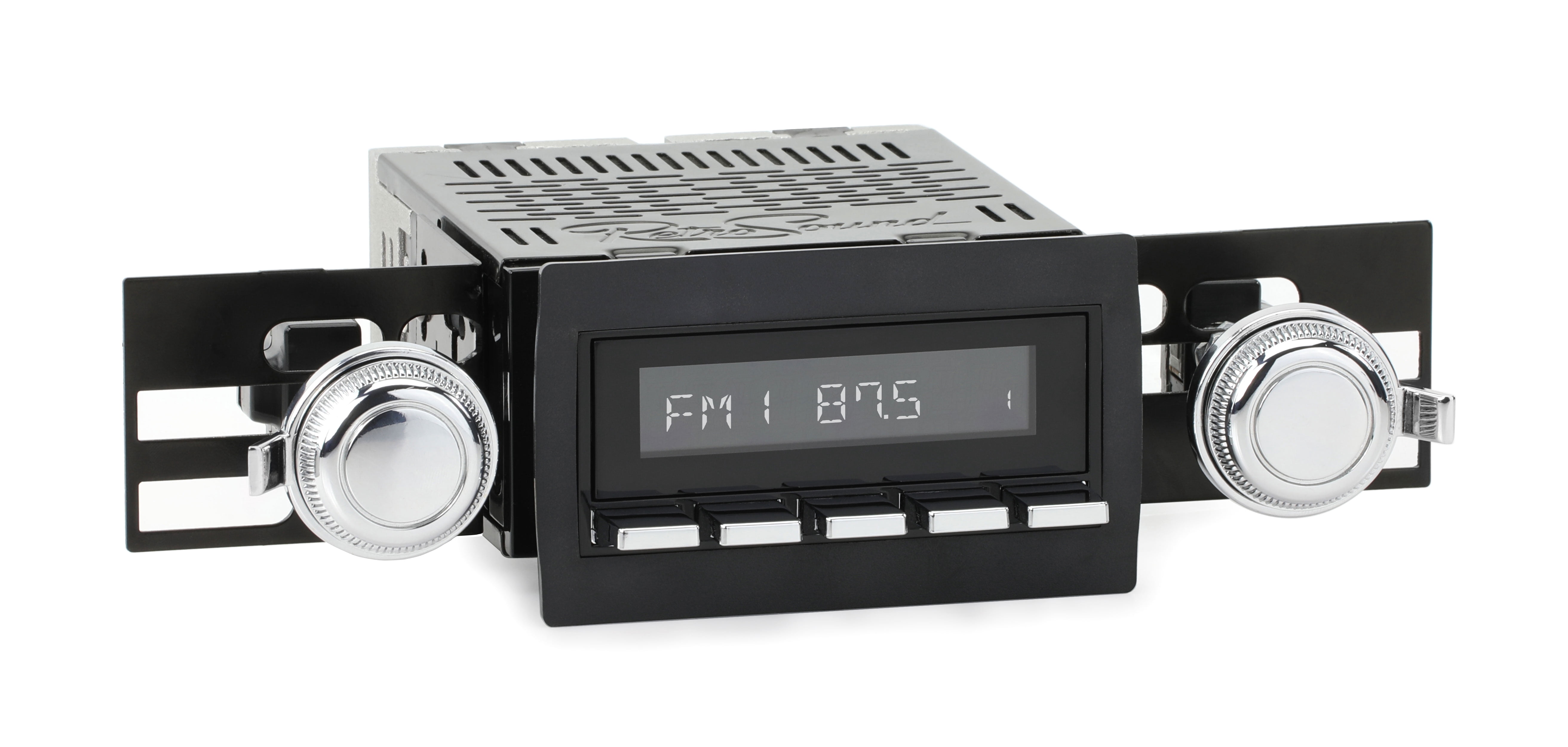 RetroSound Hermosa Retro Radio With Bluetooth - Black Face, Chrome Buttons For Classic Cars