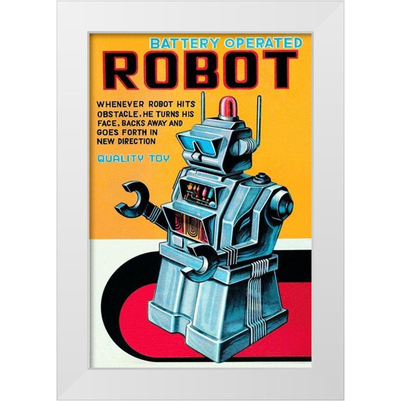 Retrobot 11x14 White Modern Wood Framed Museum Art Print Titled - Battery Operated Robot