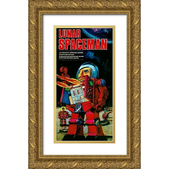 Retrobot 11x18 Gold Ornate Wood Framed with Double Matting Museum Art Print Titled - Lunar Spaceman