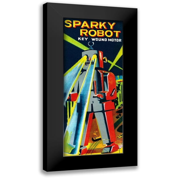Retrobot 12x24 Black Modern Framed Museum Art Print Titled - Sparky Robot