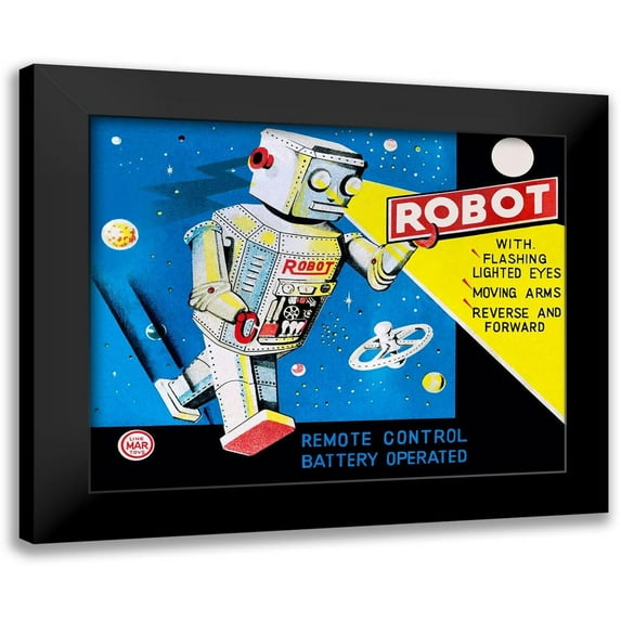 Retrobot 14x12 Black Modern Framed Museum Art Print Titled - Robot with Flashing Lighted Eyes