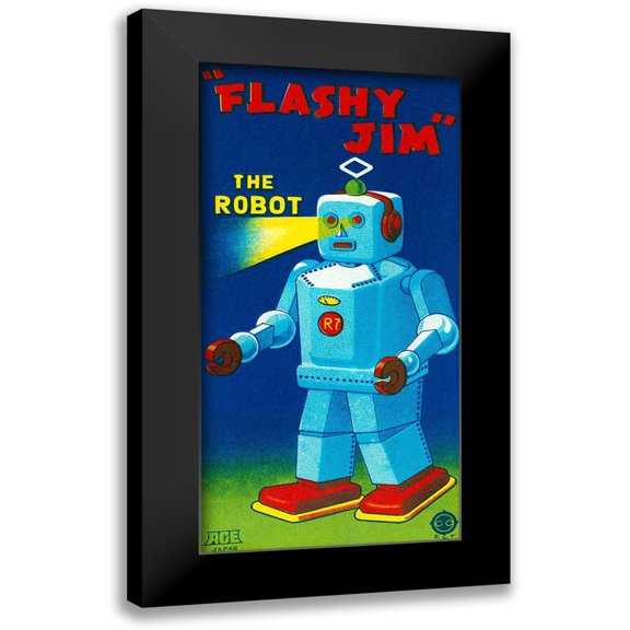 Retrobot 14x24 Black Modern Framed Museum Art Print Titled - Flashy Jim - The Robot
