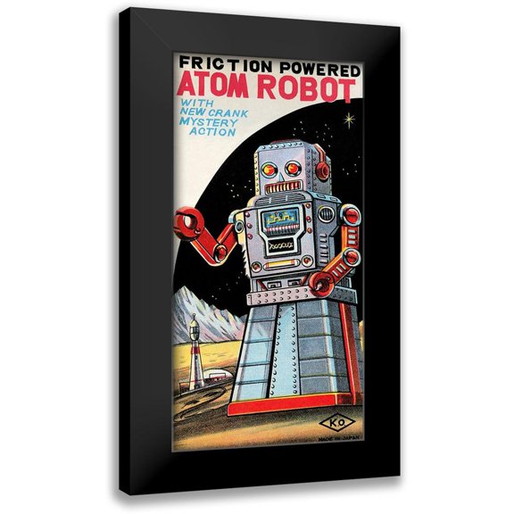 Retrobot 14x24 Black Modern Framed Museum Art Print Titled - Friction Powered Atom Robot