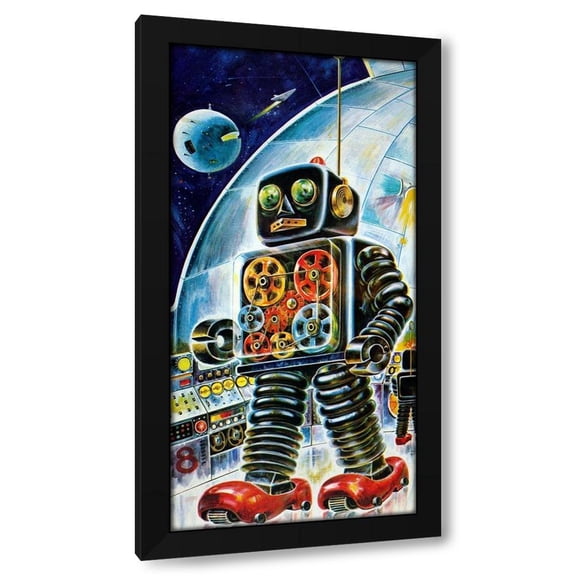 Retrobot 14x24 Black Modern Wood Framed Wall Art Titled - Gear Robot