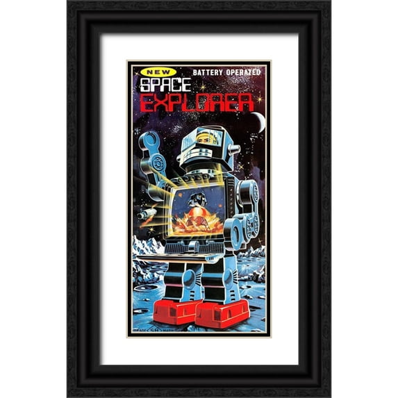 Retrobot 14x24 Black Ornate Wood Framed with Double Matting Museum Art Print Titled - Battery Operated Space Explorer