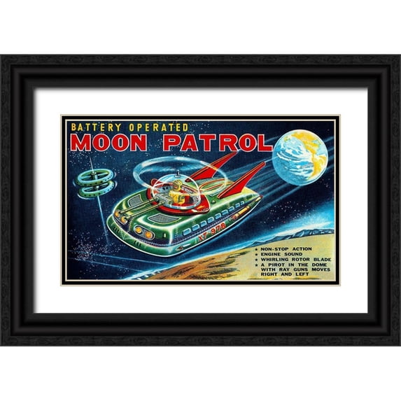 Retrobot 18x12 Black Ornate Wood Framed with Double Matting Museum Art Print Titled - Battery Operated Moon Patrol XT-978