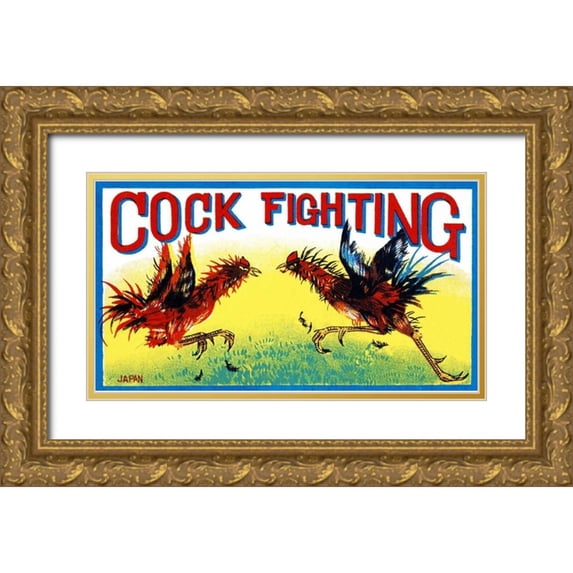 Retrobot 18x12 Gold Ornate Wood Framed with Double Matting Museum Art Print Titled - Cock Fighting