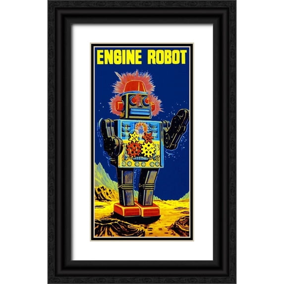 Retrobot 18x32 Black Ornate Wood Framed with Double Matting Museum Art Print Titled - Engine Robot