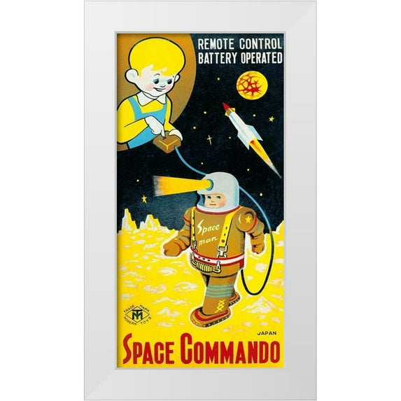 Retrobot 18x32 White Modern Wood Framed Museum Art Print Titled - Space Commando