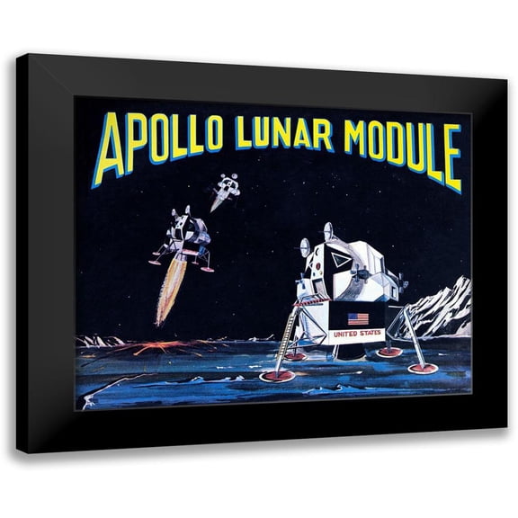 Retrobot 24x20 Black Modern Framed Museum Art Print Titled - Apollo Lunar Module