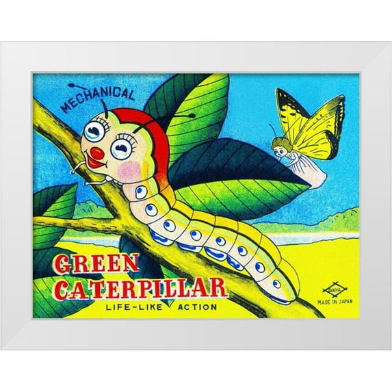 Retrobot 32x25 White Modern Wood Framed Museum Art Print Titled - Mechanical Green Caterpillar