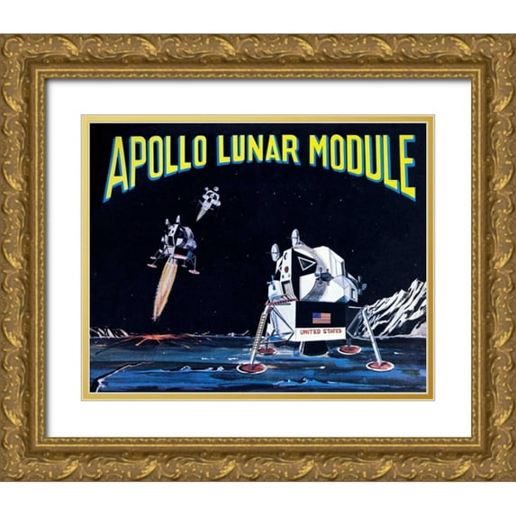 Retrobot 32x26 Gold Ornate Wood Framed with Double Matting Museum Art Print Titled - Apollo Lunar Module