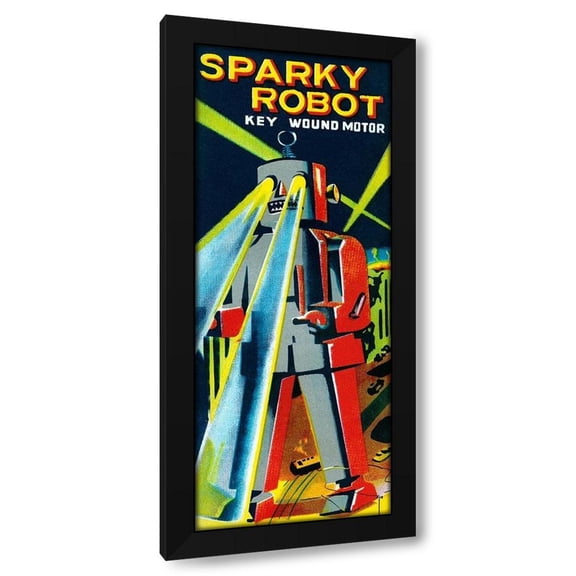 Retrobot 8x14 Black Modern Wood Framed Wall Art Titled - Sparky Robot