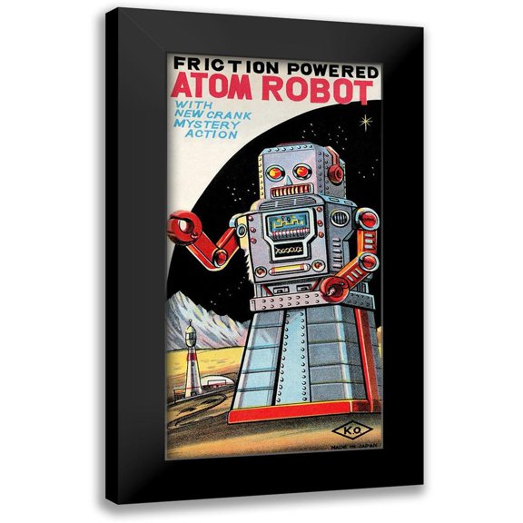 Retrobot 9x14 Black Modern Framed Museum Art Print Titled - Friction Powered Atom Robot