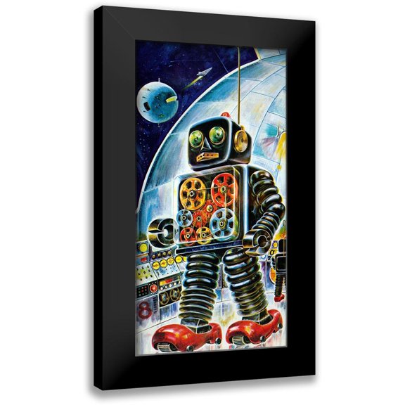 Retrobot 9x14 Black Modern Framed Museum Art Print Titled - Gear Robot