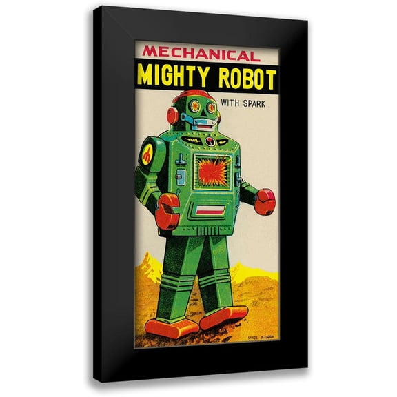 Retrobot 9x14 Black Modern Framed Museum Art Print Titled - Mechanical Mighty Robot