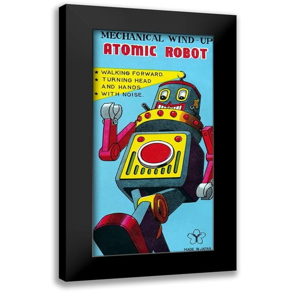 Retrobot 9x14 Black Modern Framed Museum Art Print Titled - Mechanical Wind-Up Atomic Robot