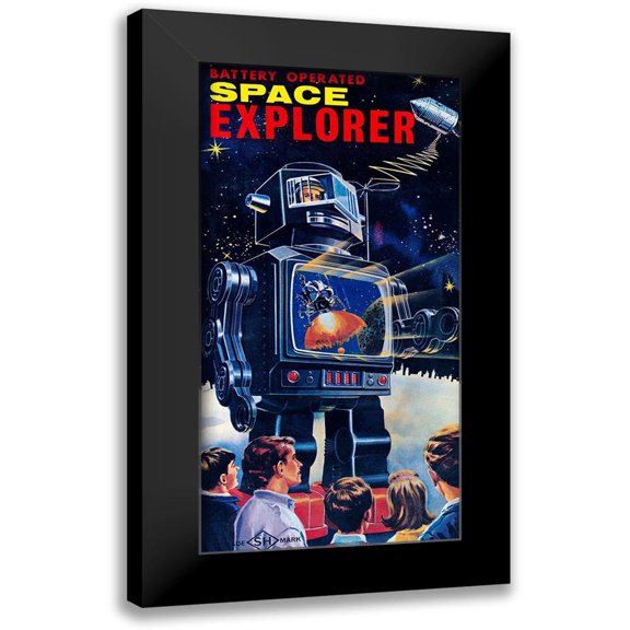 Retrobot 9x14 Black Modern Framed Museum Art Print Titled - Space Explorer Robot