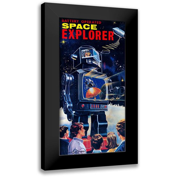 Retrobot 9x14 Black Modern Framed Museum Art Print Titled - Space Explorer Robot