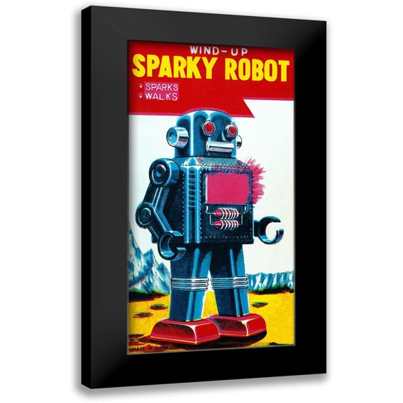 Retrobot 9x14 Black Modern Framed Museum Art Print Titled - Sparky Robot