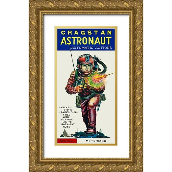 Retrobot 9x14 Gold Ornate Wood Framed with Double Matting Museum Art Print Titled - Cragstan Astronaut Automatic Actions