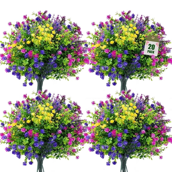 Retrocular 20 Bundles Artificial Flowers Outdoor, Fake Plastic Flowers Faux Plants Spring Summer Decoration for Home Garden Porch
