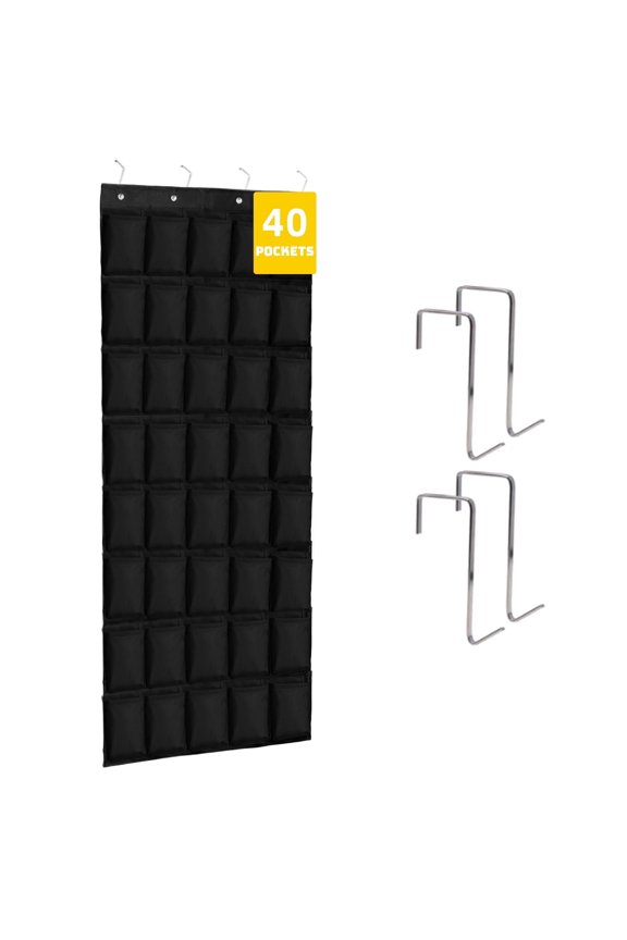 40 Pockets Over the Door Shoe Organizer, Hanging Mesh Pockets Shoe Rack Storage Closet Organizer, Black