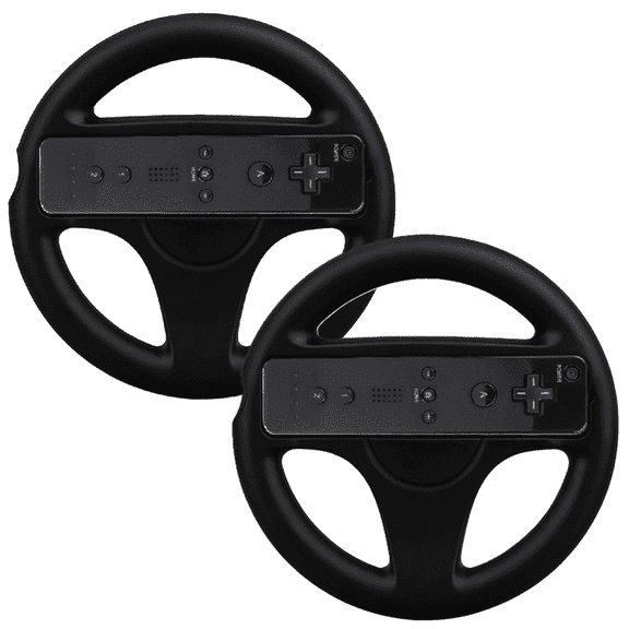 Retrofam 2 Pack Mario Kart Steering Wheel and Remote for Wii Game Console, Black