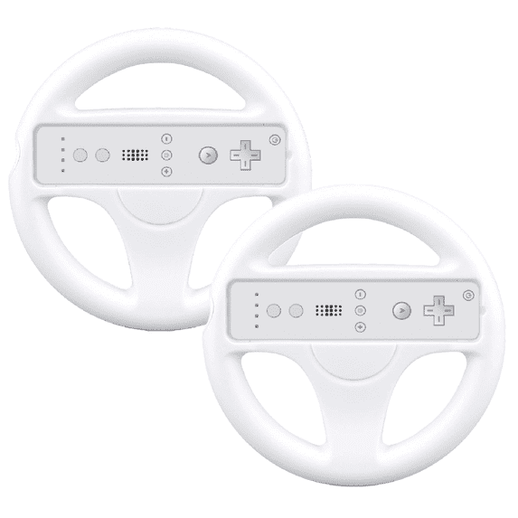 Retrofam 2 Pack Mario Kart Steering Wheel and Remote for Wii Game Console, White