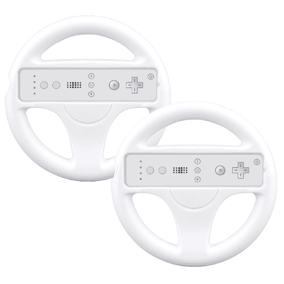 Retrofam 2 Pack Mario Kart Steering Wheel and Remote for Wii Game Console, White