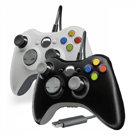 Retrofam 2 Pack Wired Game Controller Compatible with Microsoft Xbox 360 Game Console, Black & White