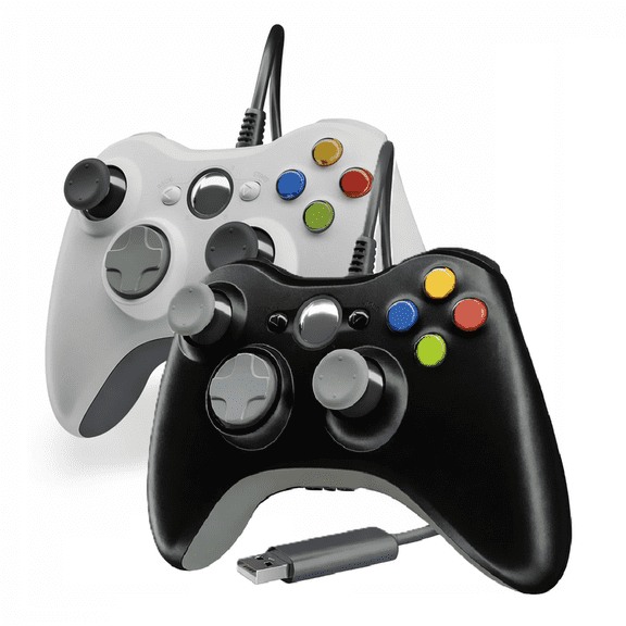 Retrofam 2 Pack Wired Game Controller Compatible with Microsoft Xbox 360 Game Console, Black & White